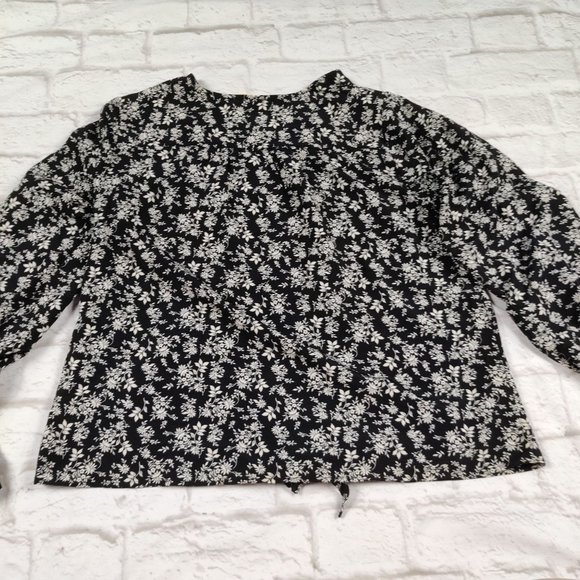 Sandy & Sid womens button down flounced long sleeve shirt black floral top sz M - Picture 2 of 11